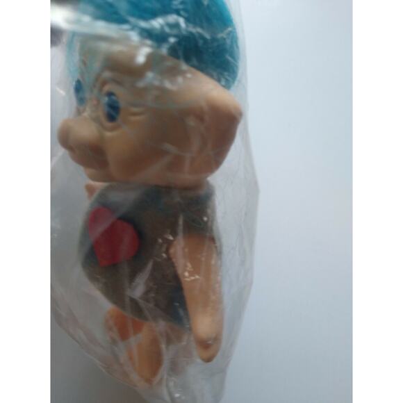 Love Troll Vintage Vinyl Doll Blue Hair Red Heart 1970s Sealed In Bag Window - Picture 5 of 8